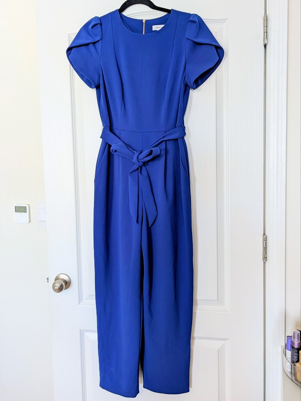 Calvin Klein Royal Blue Tulip Sleeve / Belted Jumpsuit